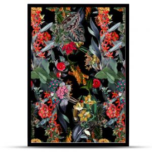 Seamless floral background scarf art abstract design textile. seamless beautiful artistic bright tropical pattern with exotic forest. Colorful Fabric Flower pattern. Beautiful vintage Floral