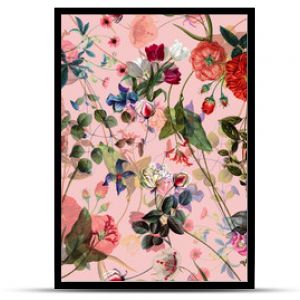 Seamless floral background scarf art abstract design textile. seamless beautiful artistic bright tropical pattern with exotic forest. Colorful Fabric Flower pattern. Beautiful vintage Floral