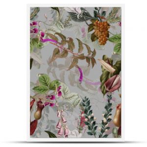 Seamless floral background scarf art abstract design textile. seamless beautiful artistic bright tropical pattern with exotic forest. Colorful Fabric Flower pattern. Beautiful vintage Floral