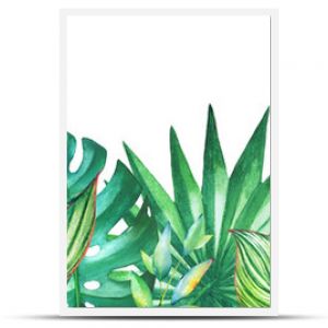 Background with watercolor tropical plants. Useful for design of banners, cards, greetings, invitations and many others.