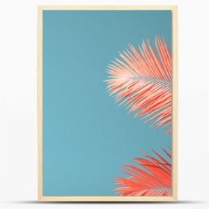 Living Coral color of the Year 2019. Background with palm in trendy color