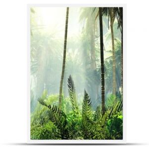 Tropikalna dżungla we mgle Palmy rano