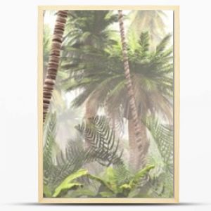 Tropikalna dżungla we mgle Palmy o poranku renderowania 3D