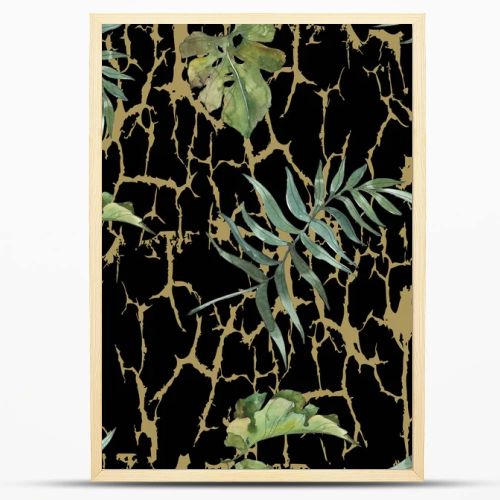Exotic tropical hawaiian summer. Palm beach tree leaves. Watercolor illustration set. Watercolour drawing fashion aquarelle isolated. Seamless background pattern. Fabric wallpaper print texture.