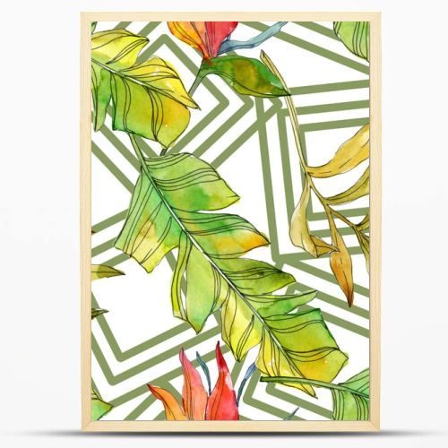 Tropical floral botanical flowers. Exotic plant leaf isolated. Watercolor illustration set. Watercolour drawing fashion aquarelle. Seamless background pattern. Fabric wallpaper print texture.