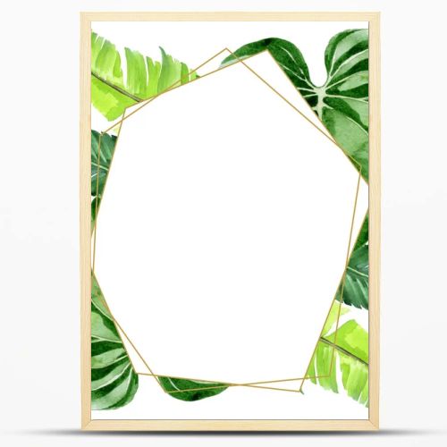 Exotic tropical hawaiian palm tree leaves isolated on white. Watercolor background illustration set. Frame ornament with copy space.