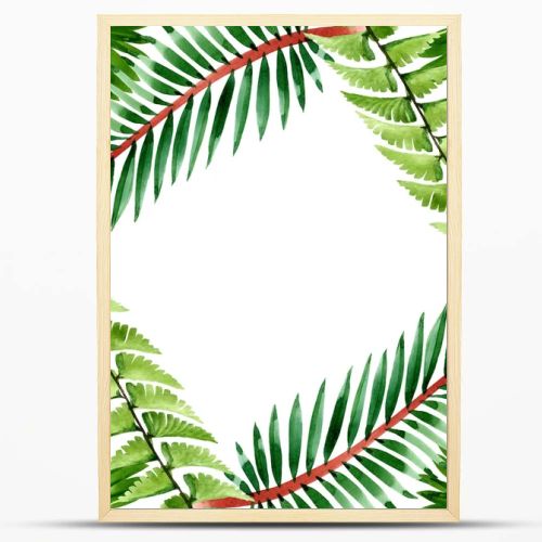 Palm beach tree leaves jungle botanical. Watercolor background illustration set. Frame border ornament square.