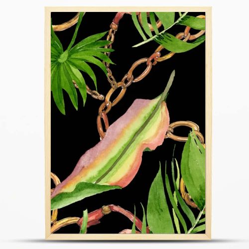 Palm beach tree leaves jungle botanical. Watercolor background illustration set. Seamless background pattern.