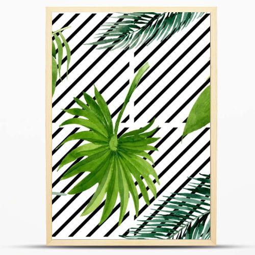 Palm beach tree leaves jungle botanical. Watercolor background illustration set. Seamless background pattern.