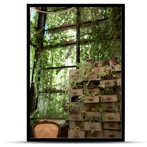 An abundance of lush green plants alongside neatly stacked boxes in a vibrant room.