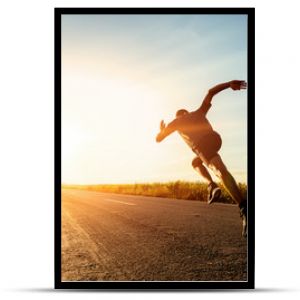 Athlete runner feet running on road