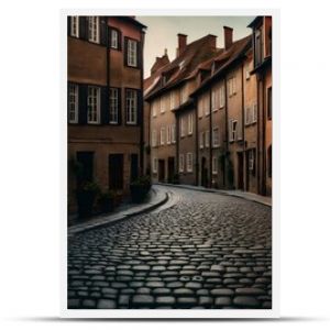 Cobblestone street in a charming old town with historic buildings - AI Generative