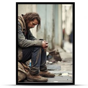 Homeless man sitting on the street