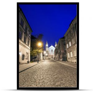 The street of the old town in Warsaw at night