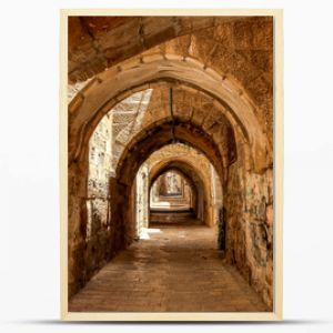 Sreet of Jerusalem Old City Alley made with hand curved stones. Israel