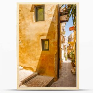 romantic alley in the old town of Chania on the island of Crete, Greece