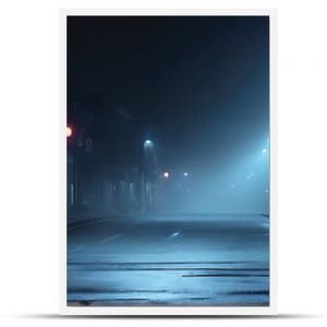City street at night with fog and lights