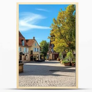 A charming European village square with cobblestone streets and old architecture