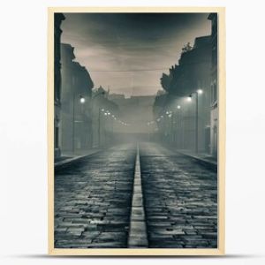 A quiet city street with historic cobblestones lining the pavement. Generative AI