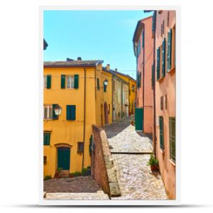 Old streets in Santarcangelo di Romagna town in Italy