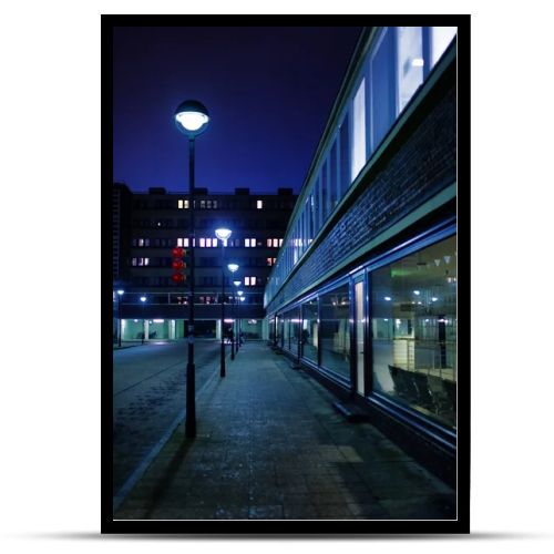 Street with windows and windows of houses in the evening