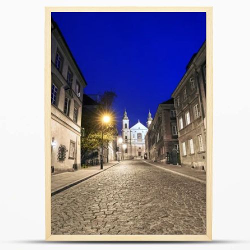 The street of the old town in Warsaw at night