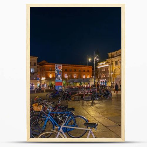 Parma, Italy, September 24, 2021: Sunset over Piazza Giuseppe Garibaldi in the center of Italian town Parma.