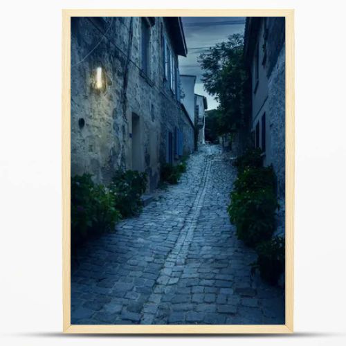 Old narrow town street in Alacati, Turkey