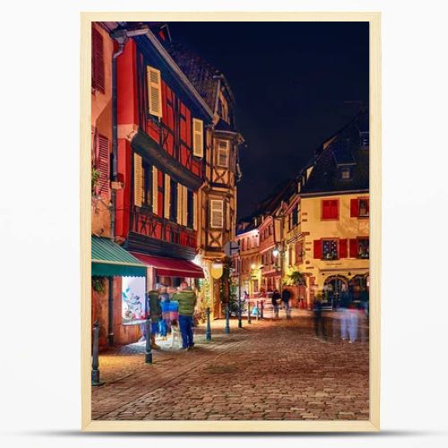 cozy street of Kaysersberg old village on Christmas holidays. Alsace, France