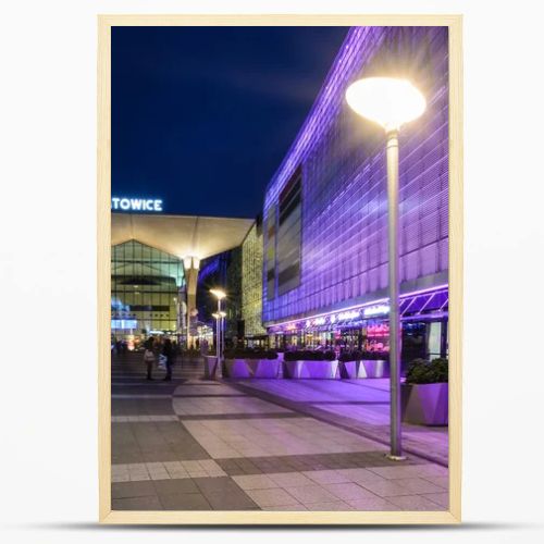 The newly created Galeria Katowice and railway station  in Katowice decorated by the christmas lights