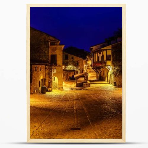 Panoramic view of the stone village with stone houses at dusk. Santander, Santillana del Mar.