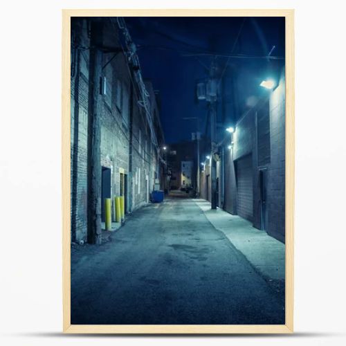 Dark and eerie urban city alley at night