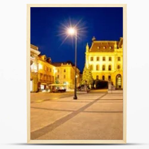 Ljubljana square and landmarks evening panoramic view