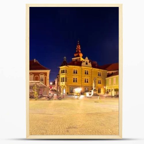 Town of Ptuj historic main square panoramic evening view