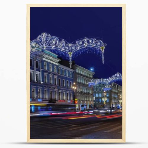 Nevsky Prospect at night Christmas illumination in Saint Petersb