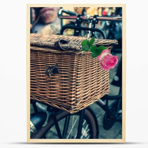 14 February, Valentine's day. Urban black bike with one fresh ro