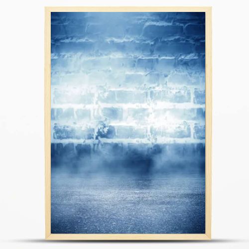 Brick wall background, street lights, neon light, smoke