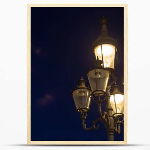 streetlamp on blue hour sunset sky on springtime holiday evening in south germany