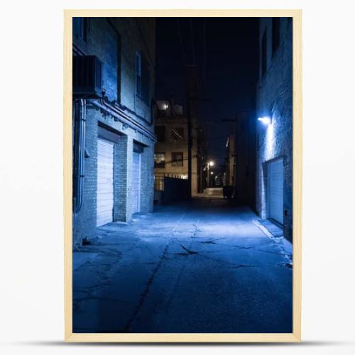 Dark and eerie urban city alley at night