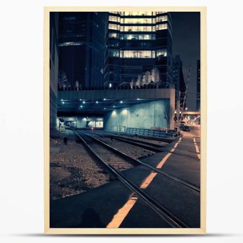 Dark urban downtown city train tunnel at night