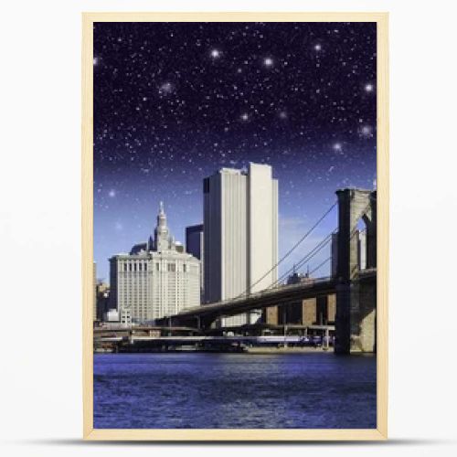 Starry Night over Brooklyn Bridge in New York City