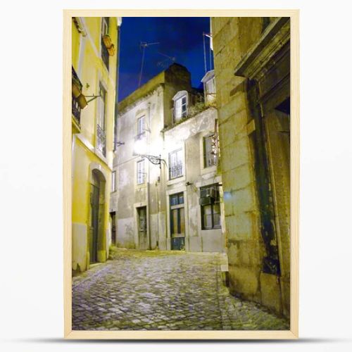 Lisbon at night, streets and old houses of the historic quarter in Lisbon