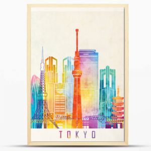 Akwarela plakat z zabytkami Tokio
