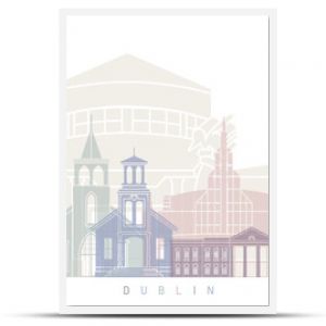Plakat z panoramą Dublina w pastelowym kolorze