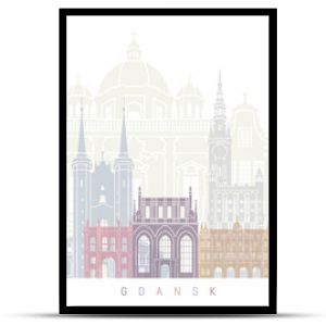 Plakat z panoramą Gdańska w pastelowych kolorach