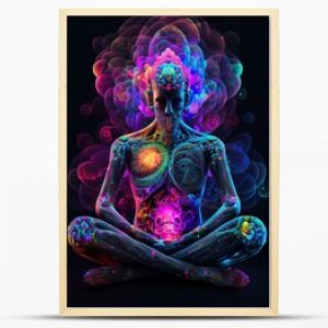Generatywna ilustracja AI wyższej jogi relaks relaks dmt wizje duch 7 kolorowych czakr medytacja DMT halucynacje Mul