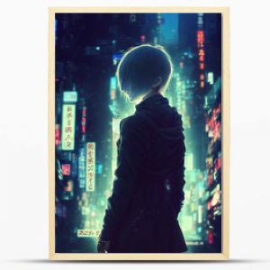 Tokio nocą Anime i manga rysunkowa ilustracja widoki miasta postacie patrzące na miasto