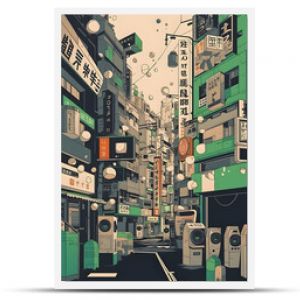 Anime Japan City retro półtony ilustracja anime i manga Generatywna sztuczna inteligencja