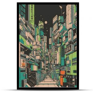Anime Japan City retro półtony ilustracja anime i manga Generatywna sztuczna inteligencja