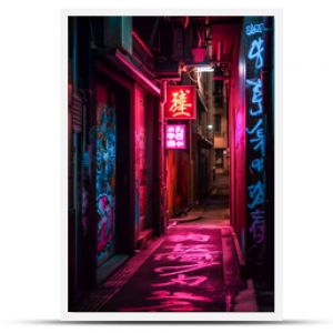 Tokio nocą Anime i manga rysunek ilustracja widoki miasta magenta fioletowy neon Generatywna sztuczna inteligencja